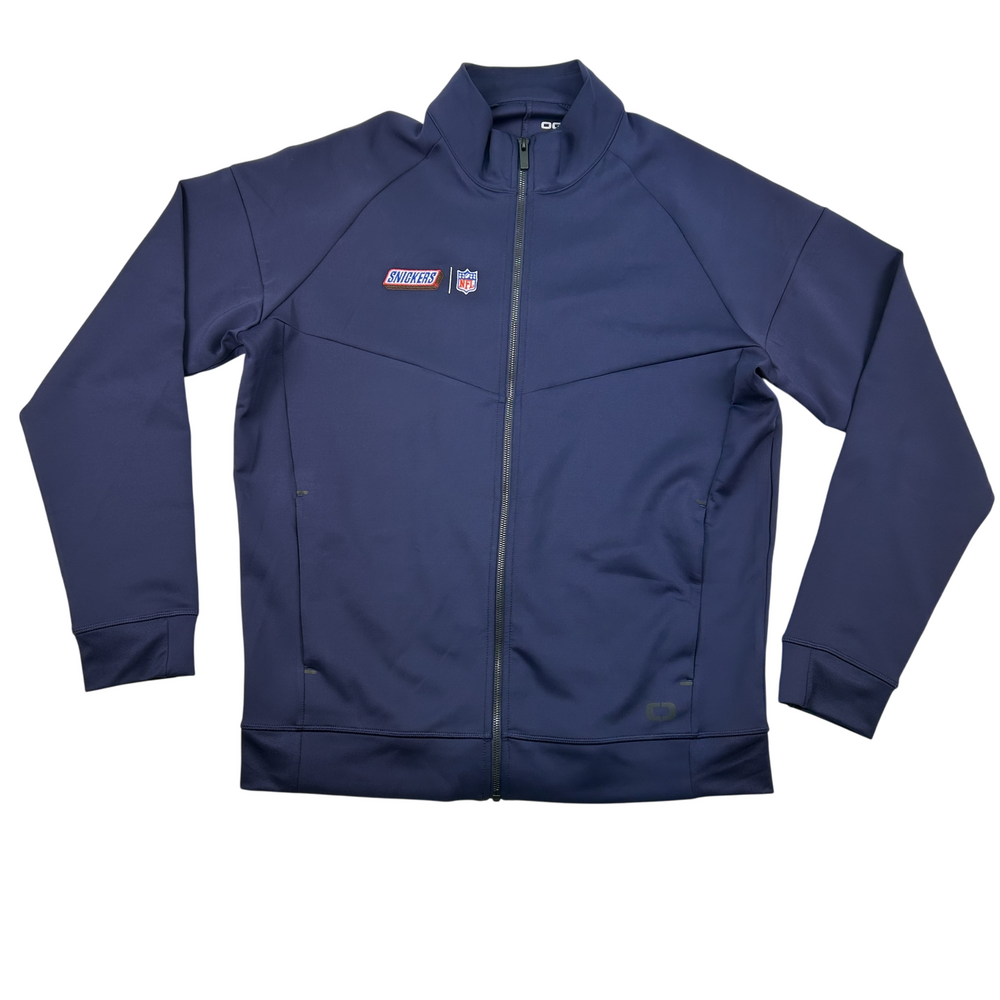 OGIO Jacket Mens Large Soft Shell Full Zip Blue Snickers NFL Logo Pockets